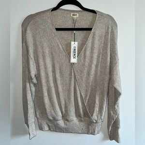L’AGENCE Amber Ribbed Long Sleeve Wrap Top in Oatmeal
